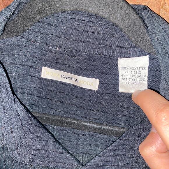 Moda Campia Vintage Black Textured Short Sleeve Button Down Shirt Men's Large - Picture 3 of 4